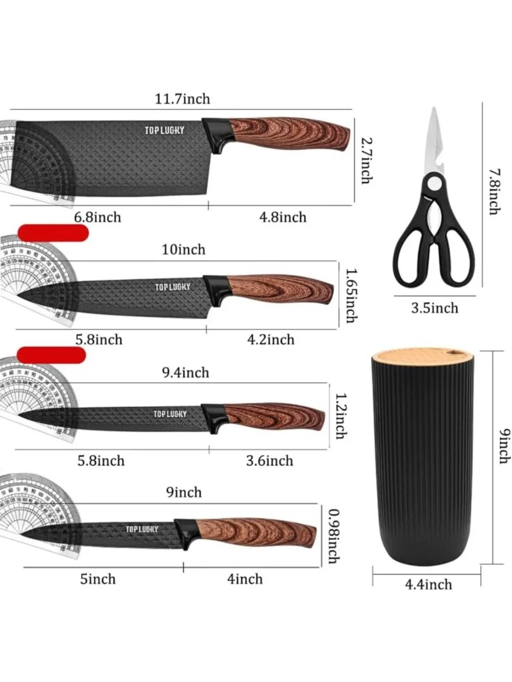 6-Piece Black Kitchen Knife Set - Sharp, Non-Stick Stainless Steel with Block